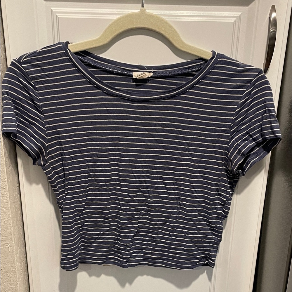 Garage Navy and White Striped Crop Tee